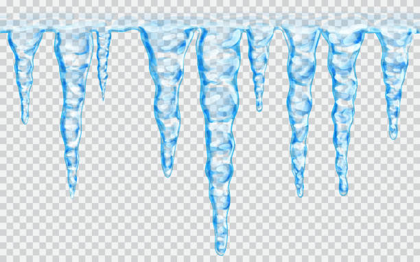 Seamless repeatable icicles Hanging translucent seamless repeatable icicles in blue colors on transparent background. Transparency only in vector file. Vector illustrations. EPS10 and JPG are available icicles melting stock illustrations