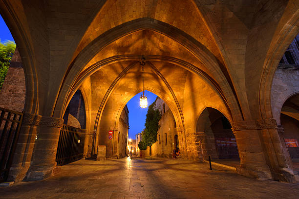 Knight's street at night in Rhodes Old Town