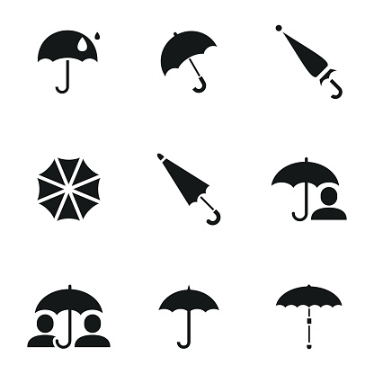 Umbrella vector icons. Simple illustration set of 9 umbrella elements, editable icons, can be used in logo, UI and web design
