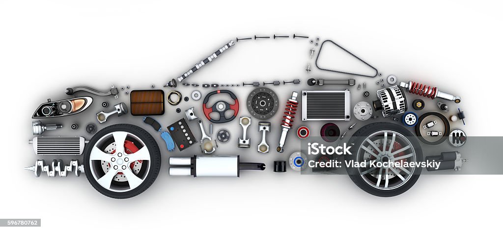 Abstract car and many vehicles parts Abstract car and many vehicles parts (done in 3d)  Vehicle Part Stock Photo