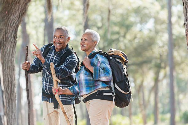 istock African American seniors hiking through woods 596780964