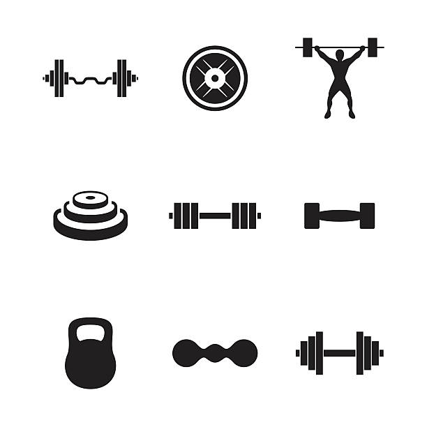 Barbell vector icons Barbell vector icons. Simple illustration set of 9 barbell elements, editable icons, can be used in logo, UI and web design dumbbell stock illustrations