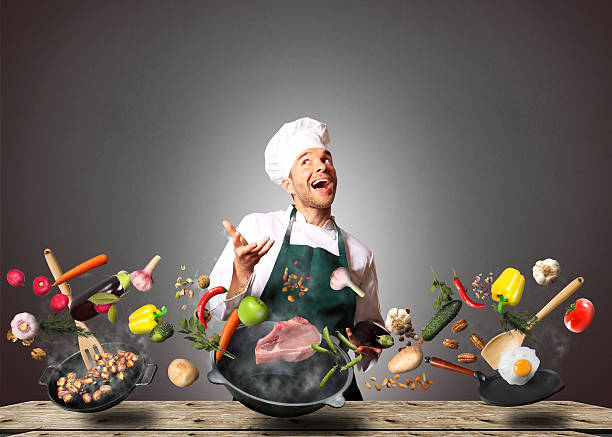 シェフのキッチン - chef cooking food pan ストックフォトと画像