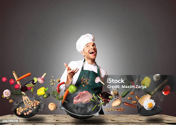 Chef In The Kitchen Stock Photo - Download Image Now - Chef, Cooking, Kitchen