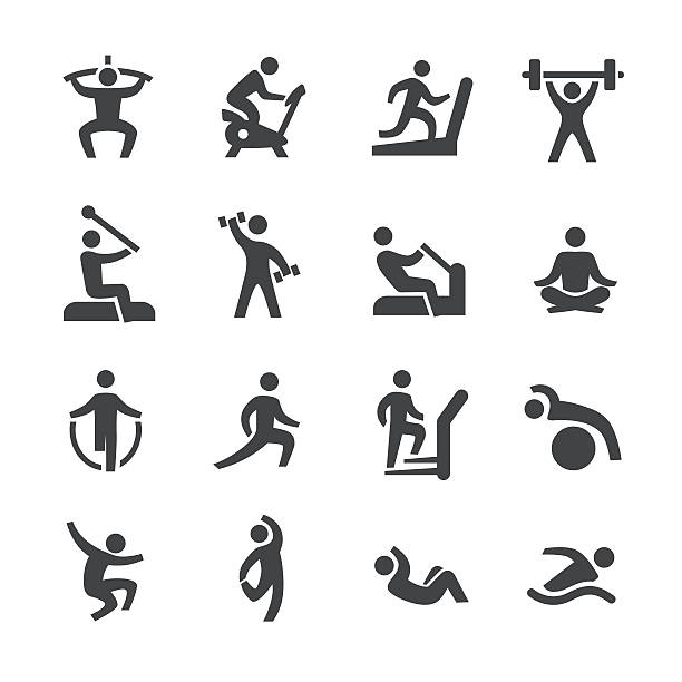 fitness ikony-acme serii - gym weight bench exercising weights stock illustrations