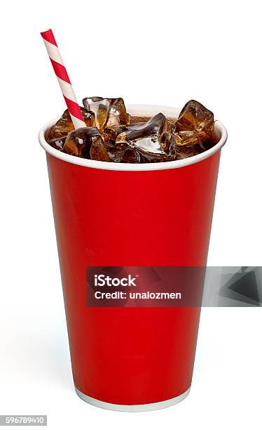 Cola With Straw In Take Away Cup On White Background Stock Photo - Download Image Now