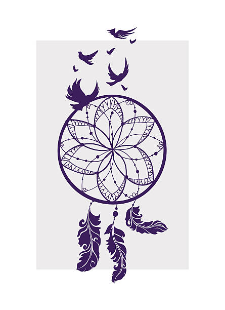 plemienny symbol dreamcatcher z piórami i ptakami - dreamcatcher symbol mystery catching stock illustrations