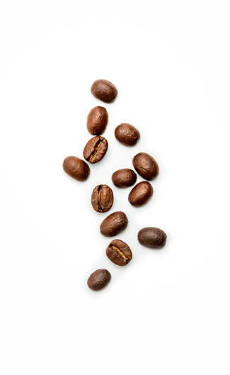 group of coffee beans isolated on white.
