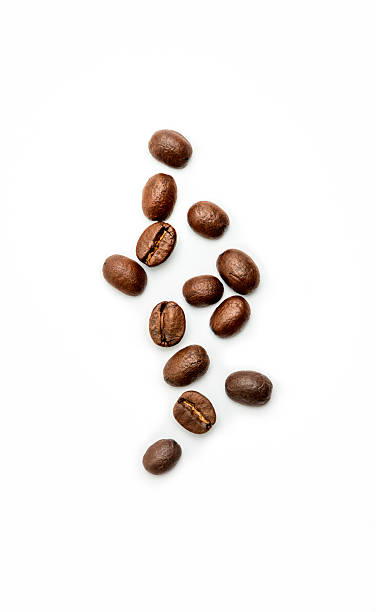 Fresh Coffee Beans, high angle view group of coffee beans isolated on white. coffee beans stock pictures, royalty-free photos & images
