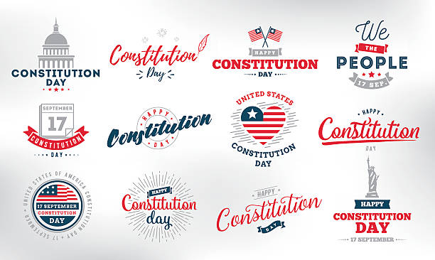 USA constitution day. 17 september. USA constitution day emblems set. 17 september. Isolated vector elements. Logo and calligraphy design. Usable for greeting cards, posters, banners. us constitution stock illustrations