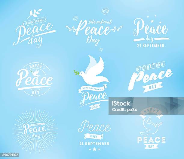 Internationaler Friedenstag Vektor Emblem Stock Vektor Art und mehr Bilder von Friedenssymbol - Friedenssymbol, Friedenszeichen - Handzeichen, Tag