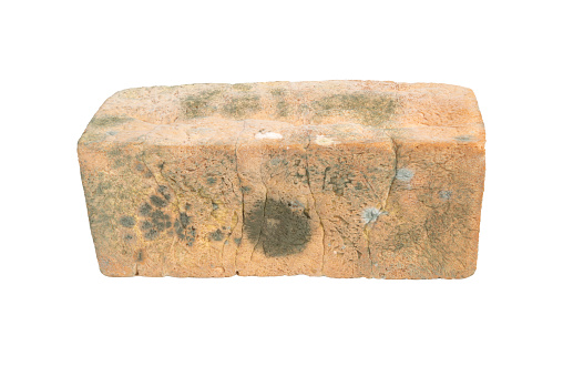 Moldy sliced bread loaf over a white background. Clipping path