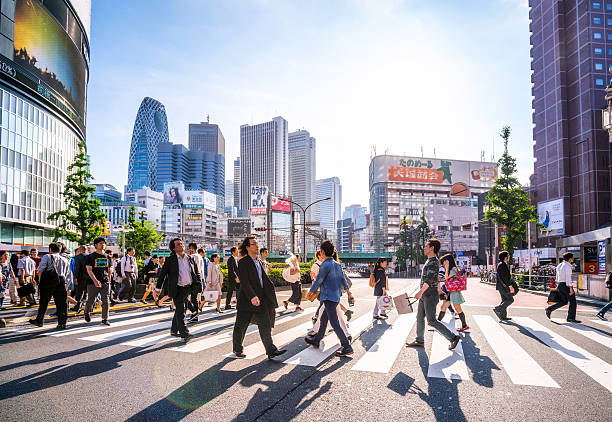 신주쿠 쇼핑지구, 도쿄, 일본 - crossing zebra crossing crosswalk street 뉴스 사진 이미지