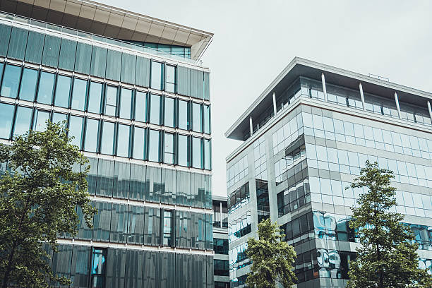 istock Exterior view on pair of office buildings 596793518