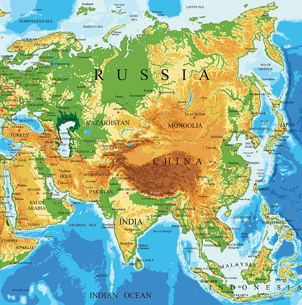 illustrations, cliparts, dessins animés et icônes de carte physique de l’asie - india map cartography pakistan