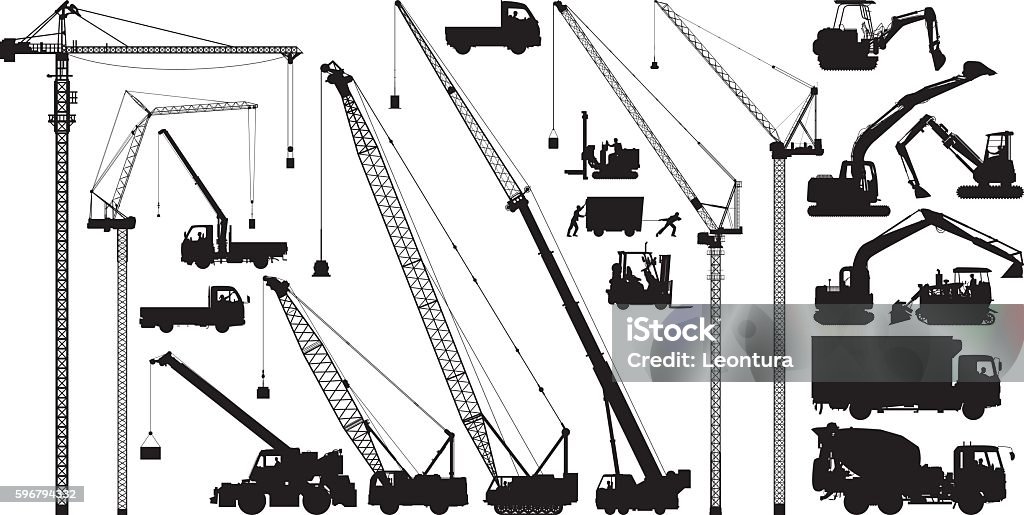 Highly Detailed Construction Silhouettes Highly detailed construction silhouettes. Crane - Machinery stock vector