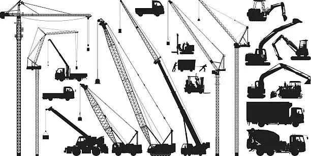 Vector illustration of Highly Detailed Construction Silhouettes