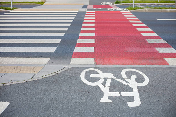 istock Bike path crossing road 596794444