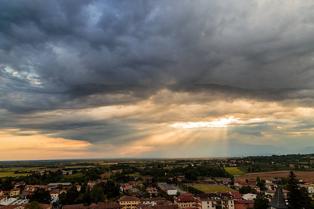 istock Evening storm over the medieval village 596794918