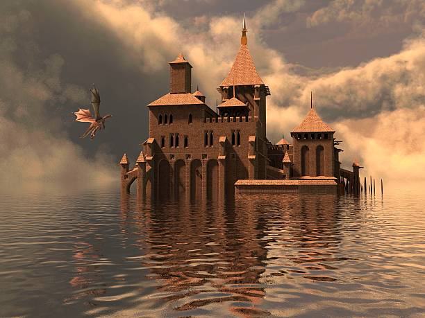 istock Of A Castle On The Water And Dragon 596795880