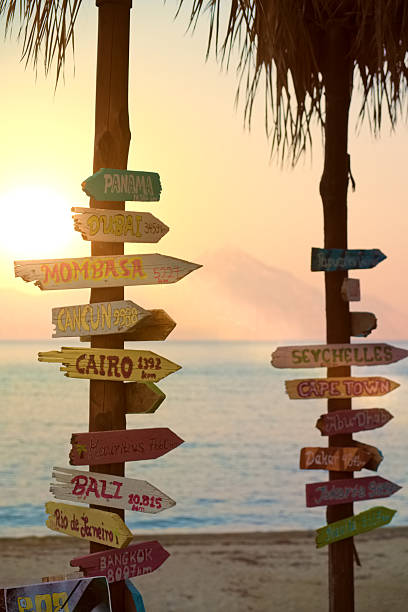 istock Direction signpost with distance to many different cities 596795942