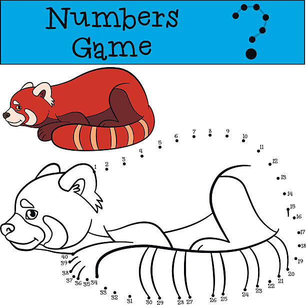 illustrations, cliparts, dessins animés et icônes de jeu éducatif: jeu de chiffres. petit panda roux mignon sourit. - young animal baby panda red