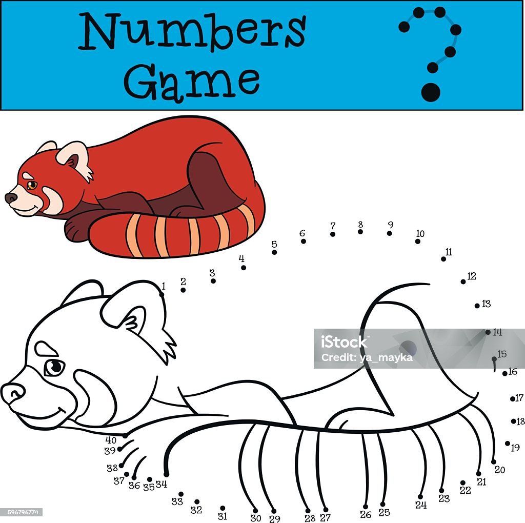 Educational game: Numbers game. Little cute red panda smiles. Educational game: Numbers game. Little cute red panda lays and smiles. Adversity stock vector