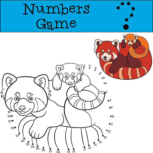 illustrations, cliparts, dessins animés et icônes de jeu éducatif: jeu de chiffres. mère panda roux avec bébé. - young animal baby panda red