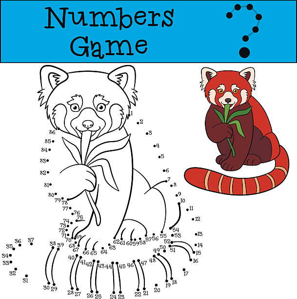 illustrations, cliparts, dessins animés et icônes de jeu éducatif: jeu de chiffres. petit panda roux mignon sourit. - young animal baby panda red