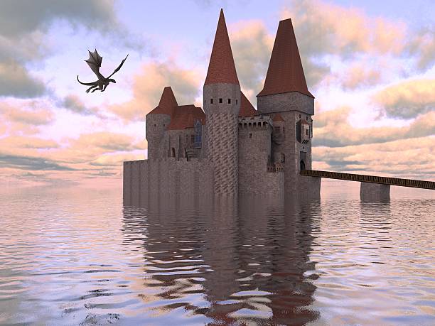 istock Of A Castle On The Water And Dragon 596797276