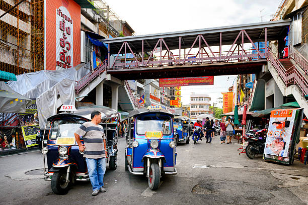 Warorot market Chiang Mai Thailand - August 23 , 2016 : Warorot market, Unidentified chauffeur taxi waiting for customers at market, center of the market town of Chiang Mai and tourists, market offers many products, open daily and this market must not miss visiting. warorot stock pictures, royalty-free photos & images