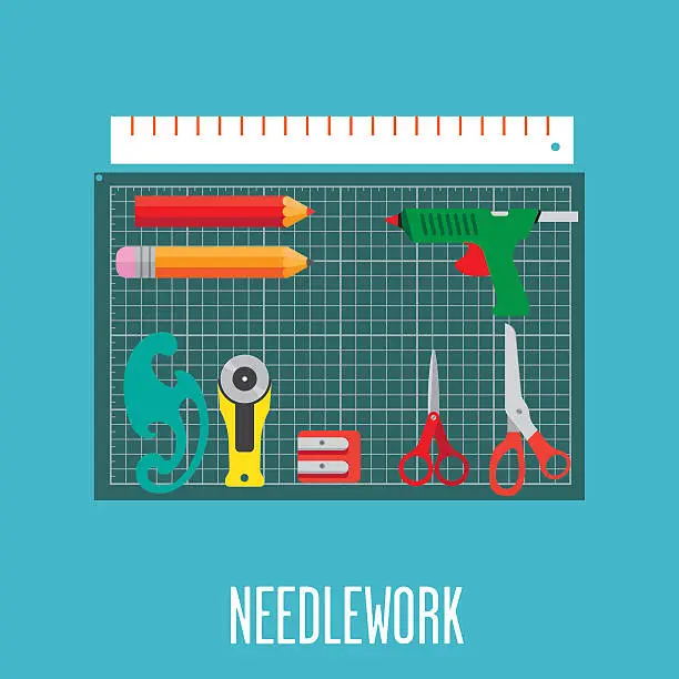Vector illustration of Banner with tools for needlework