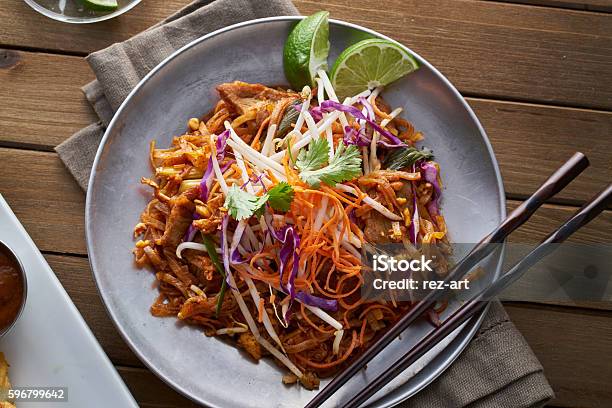 Beef Pad Thai Shot From Overhead View Stock Photo - Download Image Now - Thai Food, Pad Thai, Food