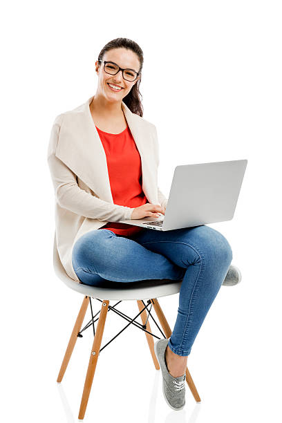 trabajar con un ordenador portátil - red chairs fotografías e imágenes de stock