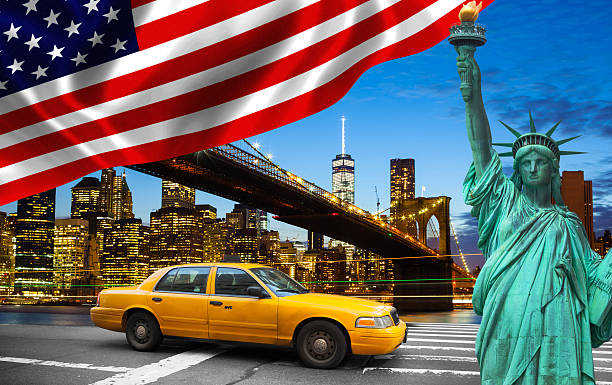 istock New York City with Liberty Statue ad yellow cab 596801806