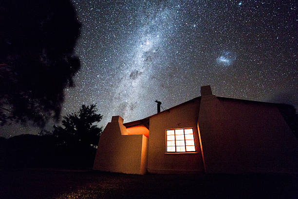 istock Milky Way shines brightly above cabin retreat 596802178