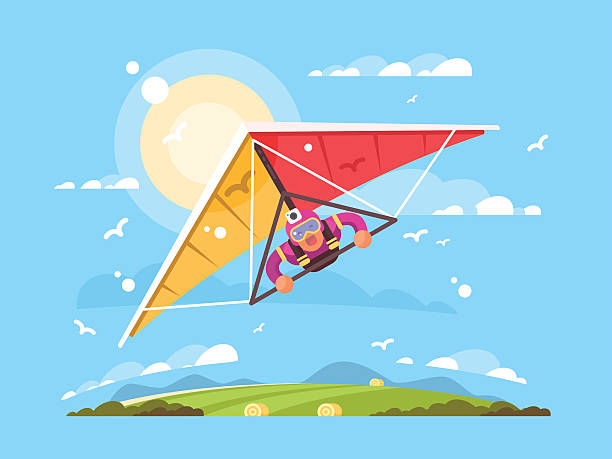 ilustrações de stock, clip art, desenhos animados e ícones de man on a hang glider - airplane sky extreme sports men