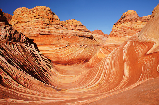 The Wave in the Vermilion Cliffs National Monument,  a National Park located in Arizona in the United States.