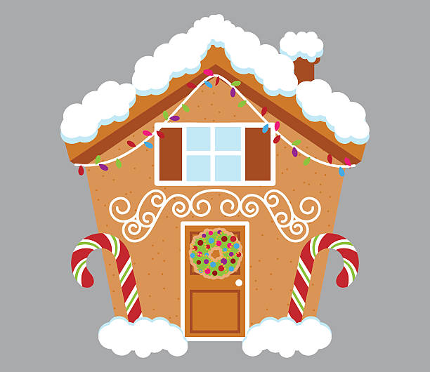 bildbanksillustrationer, clip art samt tecknat material och ikoner med cute gingerbread house covered in snow and decorated with candy - pepparkakshus