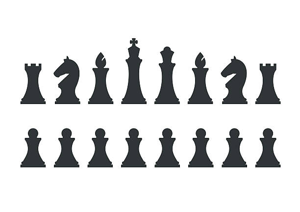 illustrazioni stock, clip art, cartoni animati e icone di tendenza di impostare i pezzi degli scacchi isolati su sfondo bianco - chess