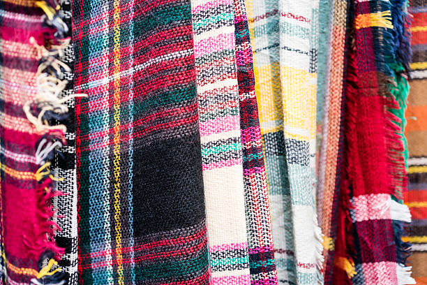 istock Hanging scarfs in shop 596814350