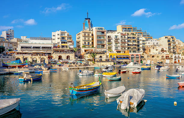 St. Julians bay. Malta View of St. Julians Bay, Spinola Harbour, Malta st julians bay stock pictures, royalty-free photos & images