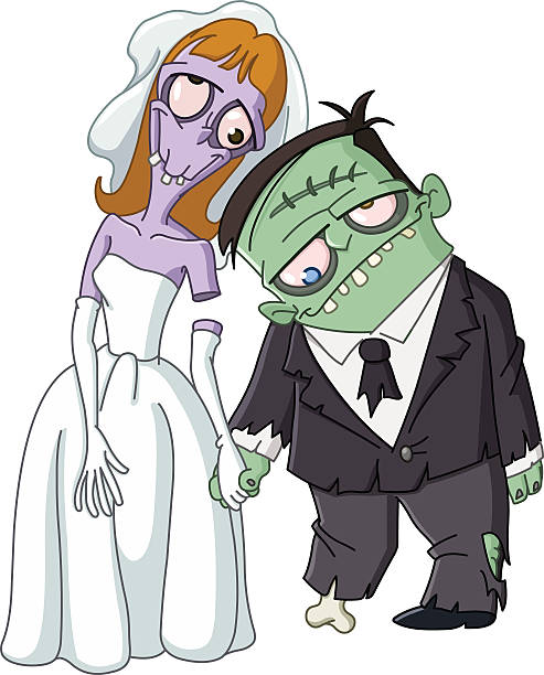 illustrazioni stock, clip art, cartoni animati e icone di tendenza di matrimonio zombie - wedding groom bride two parent family