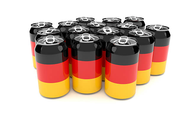 istock Packaging Waste: Germany Flag Aluminum Cans Isolated, 3d illustration 597215584