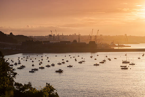 Panorama of Brest at sunrise Panorama of Brest at sunrise. Brest, Brittany, France. brest brittany stock pictures, royalty-free photos & images