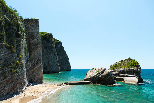 Wild beach on Sveti Nikola island in Budva, Montenegro stock photo