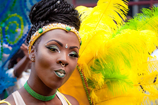 London, UK - August 29, 2016: Notting Hill Carnival is the largest street party in Europe and takes place at the Royal Borough of Kensington and Chelsea each August over the two days of bank holiday