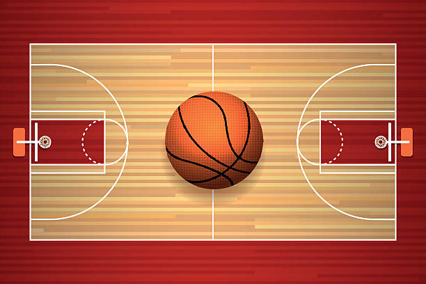 pemandangan atas lantai lapangan basket - court line ilustrasi stok