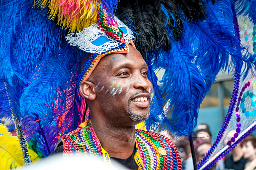 London, UK - August 29, 2016: Notting Hill Carnival is the largest street party in Europe and takes place at the Royal Borough of Kensington and Chelsea each August over the two days of bank holiday