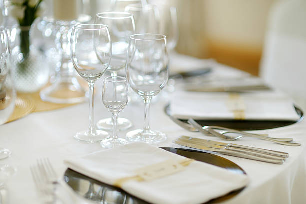 istock Table set for an event party or wedding reception 597232514